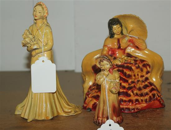 3 Wade cellulose glazed figures of Romance, Cynthia and Bride, 1930s.